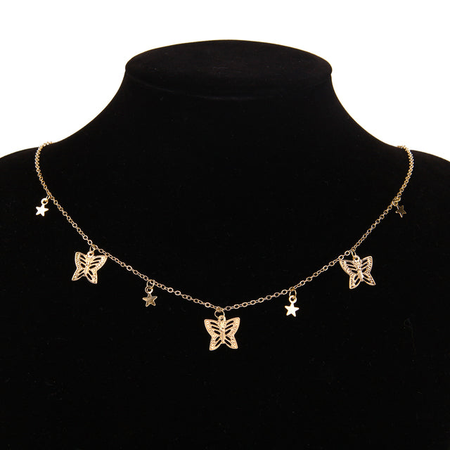 Gold Silver Color Chain Butterfly Chain Pendant Choker Necklace Women Statement Collare Bohemia Beach Jewelry Gift Collier Cheap