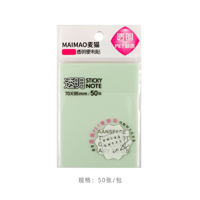 Transparent Sticky Note Pads Waterproof Self-Adhesive Memo Notepad School Office Supplies Stationery