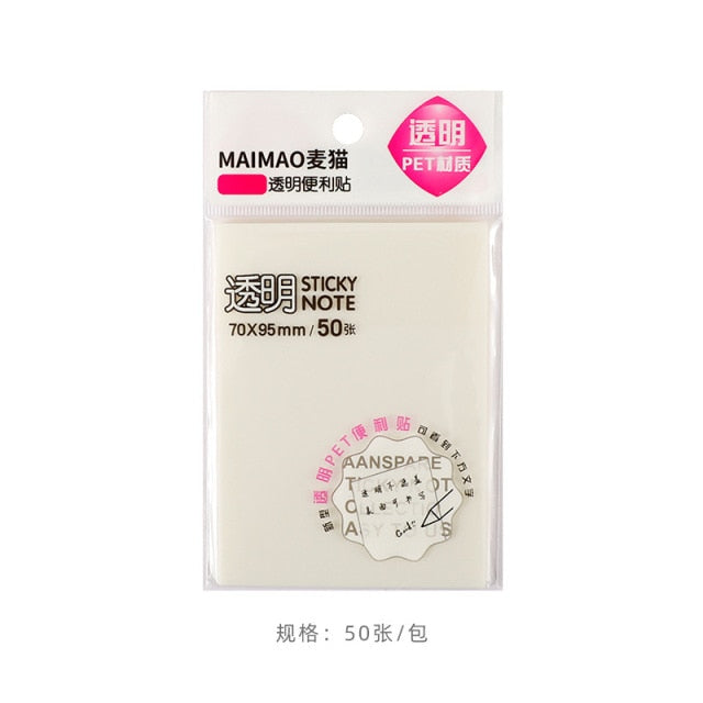 Transparent Sticky Note Pads Waterproof Self-Adhesive Memo Notepad School Office Supplies Stationery