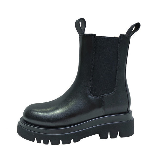 Genuine Leather Autumn Boots For Women Platform Chelsea Boot Spring Cowhide Booties Fashion Female Thick Bottom Black Bootie 41