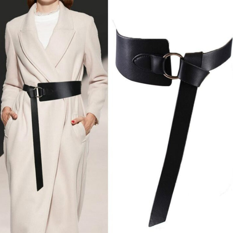 New Wide PU Leather Corset Belt Female Tie Obi Thin Red Black Bow Leisure Belt for Ladides Wedding Dress Waistband Women's Belts