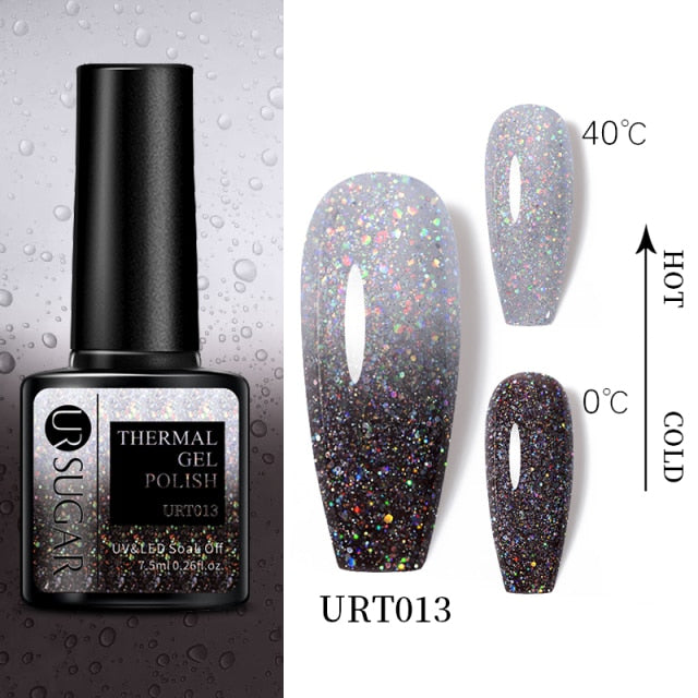 UR SUGAR Thermal Ultra-thin Glitter 3 Colors Soak Off UV Gel Color-chaging Snowflake Temperature Color Change Gel Nail Art Gel
