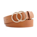Women Fashion Big Double Ring Circle Metal Buckle Belt Wild Waistband Ladies Wide Leather Straps Belts for Leisure Dress Jeans