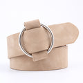 Women Fashion Big Double Ring Circle Metal Buckle Belt Wild Waistband Ladies Wide Leather Straps Belts for Leisure Dress Jeans