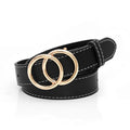 Women Fashion Big Double Ring Circle Metal Buckle Belt Wild Waistband Ladies Wide Leather Straps Belts for Leisure Dress Jeans
