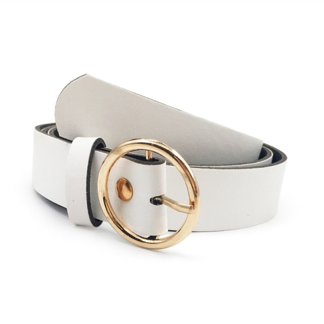 Women Fashion Big Double Ring Circle Metal Buckle Belt Wild Waistband Ladies Wide Leather Straps Belts for Leisure Dress Jeans