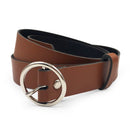 Women Fashion Big Double Ring Circle Metal Buckle Belt Wild Waistband Ladies Wide Leather Straps Belts for Leisure Dress Jeans