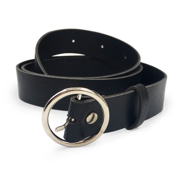 Women Fashion Big Double Ring Circle Metal Buckle Belt Wild Waistband Ladies Wide Leather Straps Belts for Leisure Dress Jeans