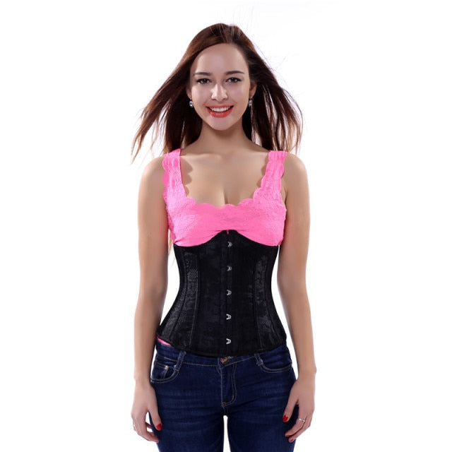 Caudutas Corset Underbust Women's Gothc Sexy Lingerie Top Jacquard Floral Costume Halloween Plus Size Red White Black Pink Green