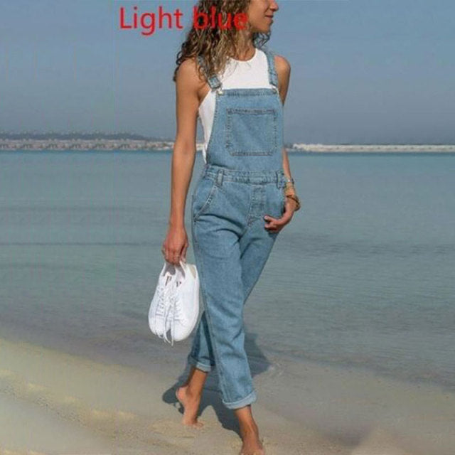 Stitching Slim Ladies Sling Jumpsuit Pure Color Washed Cropped Pants Spring And Autumn Fashion Workwear Style Bodysuit 903