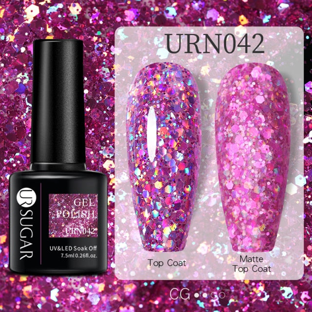 UR SUGAR 7.5ml Black White Red Glitter Color Gel Nail Polish Matte Gel Semi Permanent UV LED Lamp Nail Gel Need Matte Top Coat