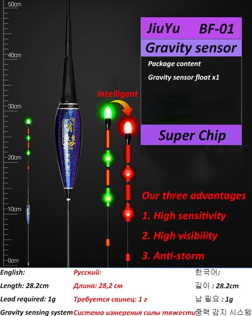 JiuYu Nano Smart Led Fishing Float Highly Sensitive Fish Bite Remind Buoy Gravity Sensor Glowing Electric Night Without Battery