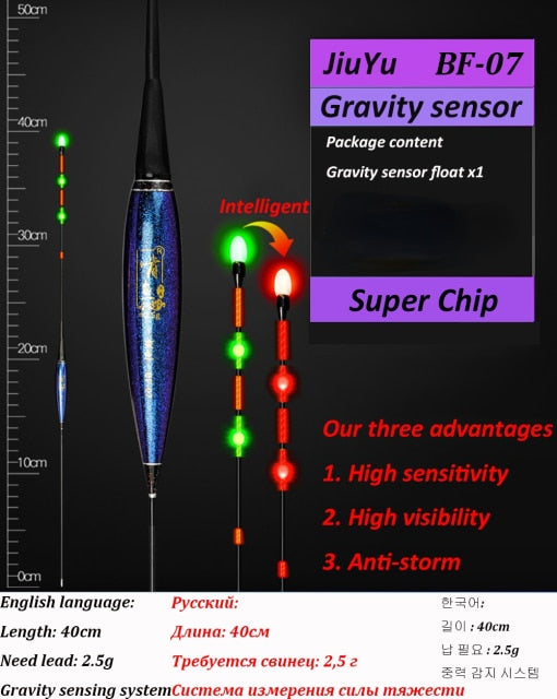 JiuYu Nano Smart Led Fishing Float Highly Sensitive Fish Bite Remind Buoy Gravity Sensor Glowing Electric Night Without Battery