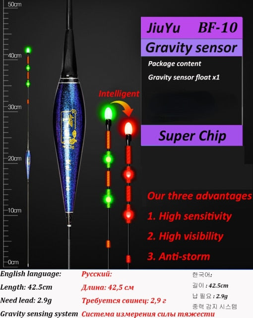 JiuYu Nano Smart Led Fishing Float Highly Sensitive Fish Bite Remind Buoy Gravity Sensor Glowing Electric Night Without Battery