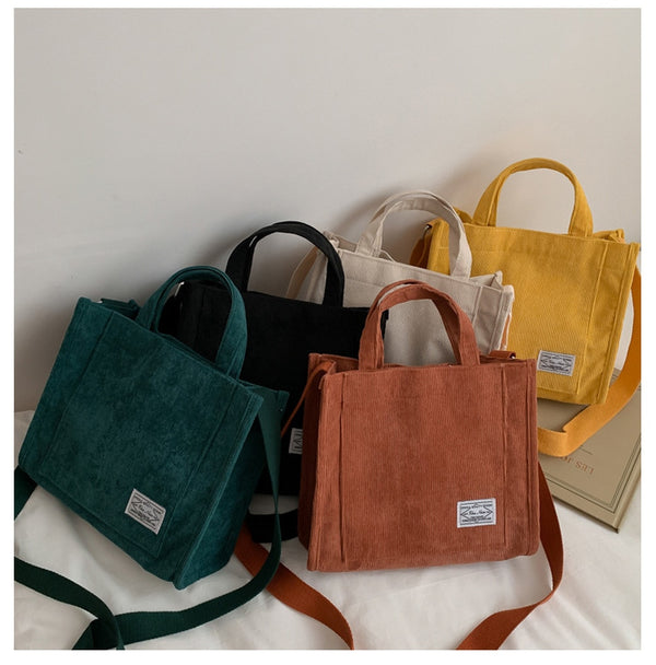 Women Corduroy Zipper Shoulder Bag Small Cotton Canvas Handbag Casual Tote Female Eco Crossbody Bag Vintage Messenger Bags