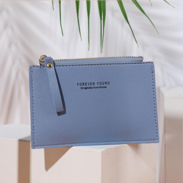 Men and women ID card holder PU zipper small coin purse credit card holder solid color business card case business card holder