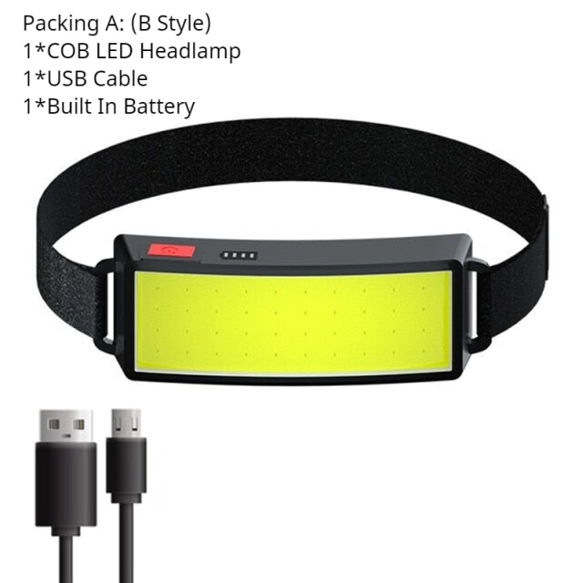 2021 New Style Headlamp Portable Mini COB LED Headlight with Built-in Battery Flashlight USB Rechargeable Head Lamp Hiking Torch