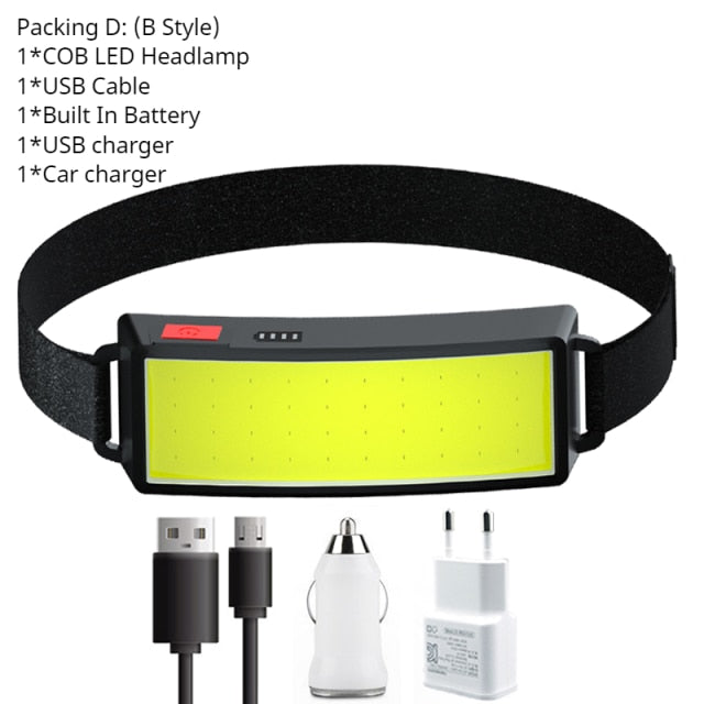 2021 New Style Headlamp Portable Mini COB LED Headlight with Built-in Battery Flashlight USB Rechargeable Head Lamp Hiking Torch