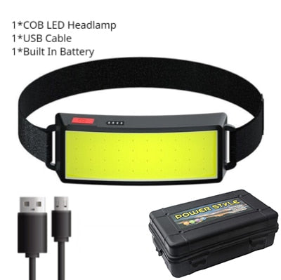 2021 New Style Headlamp Portable Mini COB LED Headlight with Built-in Battery Flashlight USB Rechargeable Head Lamp Hiking Torch