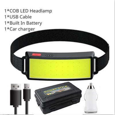 2021 New Style Headlamp Portable Mini COB LED Headlight with Built-in Battery Flashlight USB Rechargeable Head Lamp Hiking Torch