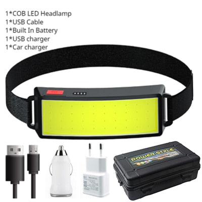 2021 New Style Headlamp Portable Mini COB LED Headlight with Built-in Battery Flashlight USB Rechargeable Head Lamp Hiking Torch