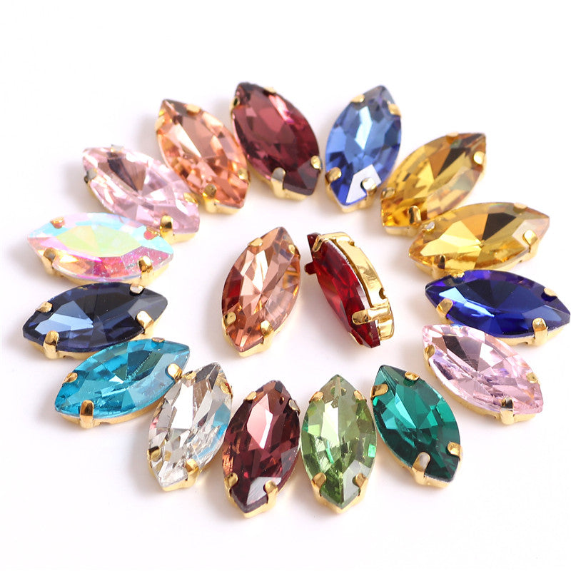 Horse Eye Colorful Sew On Rhinestones With Gold Claw Glass Crystal  Sew On stone For clothing accessories