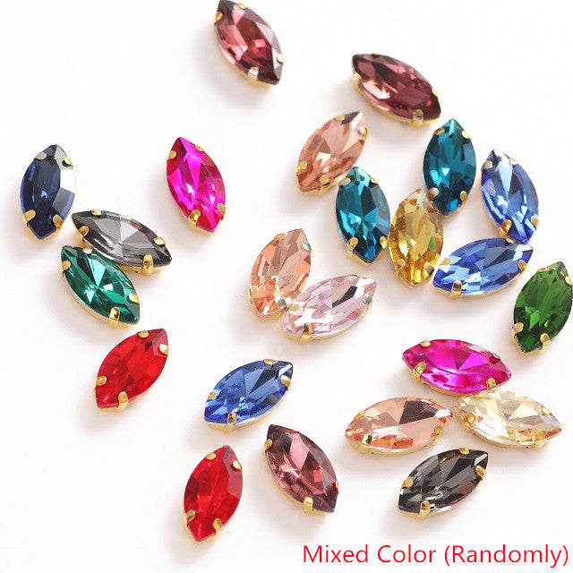 Horse Eye Colorful Sew On Rhinestones With Gold Claw Glass Crystal  Sew On stone For clothing accessories