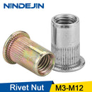 NINDEJIN 4-60pcs flat head rivet nut stainless steel m3 m4 m5 m6 m8 m10 m12 rivnut zinc plated cap rivet threaded nut