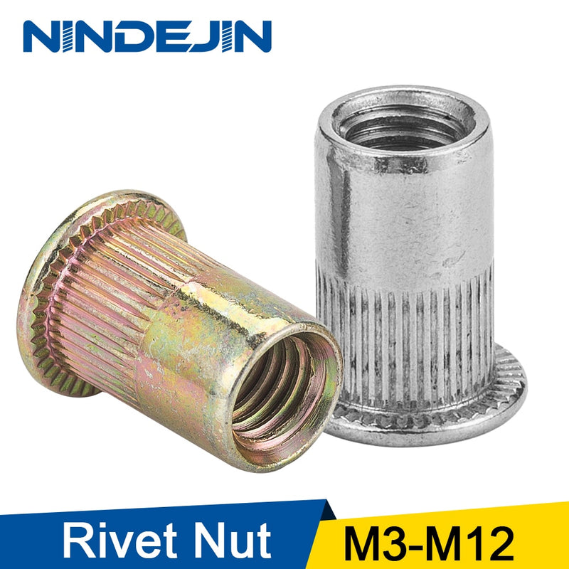 NINDEJIN 4-60pcs flat head rivet nut stainless steel m3 m4 m5 m6 m8 m10 m12 rivnut zinc plated cap rivet threaded nut