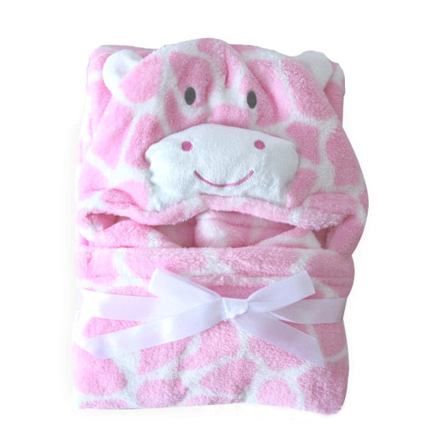 Lovely fleece baby bath towel cute animal shape kid hooded baby towel bathrobe cloak baby receiving blanket  neonatal hold to be