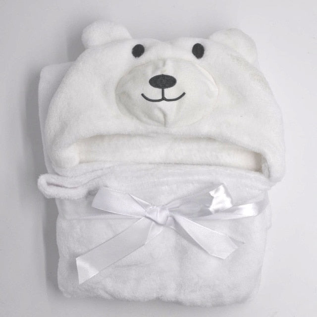 Lovely fleece baby bath towel cute animal shape kid hooded baby towel bathrobe cloak baby receiving blanket  neonatal hold to be