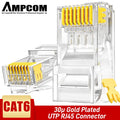 AMPCOM CAT6 RJ45 Modular Plug Connector UTP 50μ Gold-Plated Two-Pieces 8P8C Crimp End for Ethernet Cable, Bulk Ethernet Cable