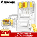 AMPCOM CAT6 RJ45 Modular Plug Connector UTP 50μ Gold-Plated Two-Pieces 8P8C Crimp End for Ethernet Cable, Bulk Ethernet Cable