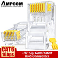 AMPCOM CAT6 RJ45 Modular Plug Connector UTP 50μ Gold-Plated Two-Pieces 8P8C Crimp End for Ethernet Cable, Bulk Ethernet Cable