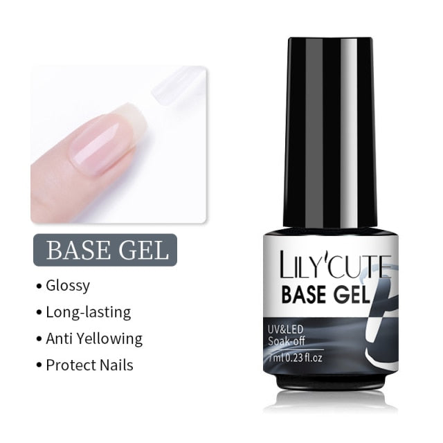 LILYCUTE No Wipe Top Base Gel Esmalte Semi Permanente Bright Color Gel UV Gel Nail Art For Manicure Gel Nail Polish Varnishes
