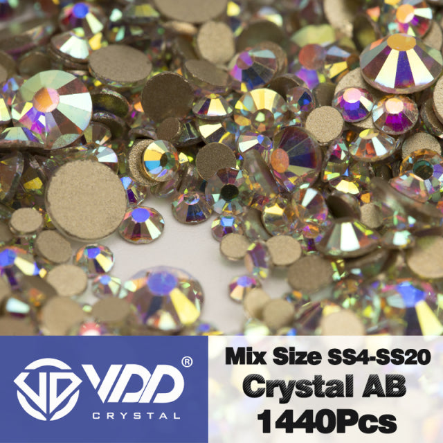 VDD SS4-SS20 Mix Size Clear Crystal Non HotFix Gold FlatBack Rhinestones Decorations DIY Glitter Stones 3D Nail Art Accessories