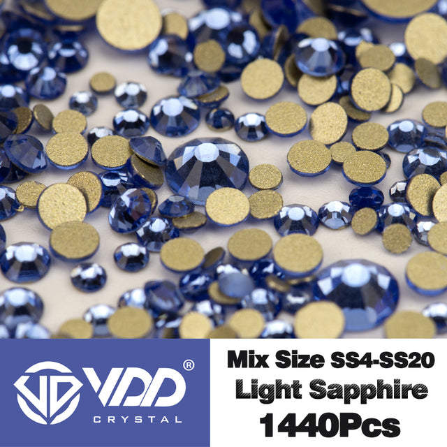 VDD SS4-SS20 Mix Size Clear Crystal Non HotFix Gold FlatBack Rhinestones Decorations DIY Glitter Stones 3D Nail Art Accessories