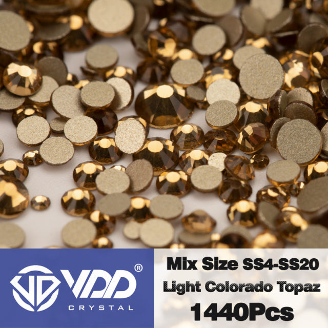 VDD SS4-SS20 Mix Size Clear Crystal Non HotFix Gold FlatBack Rhinestones Decorations DIY Glitter Stones 3D Nail Art Accessories