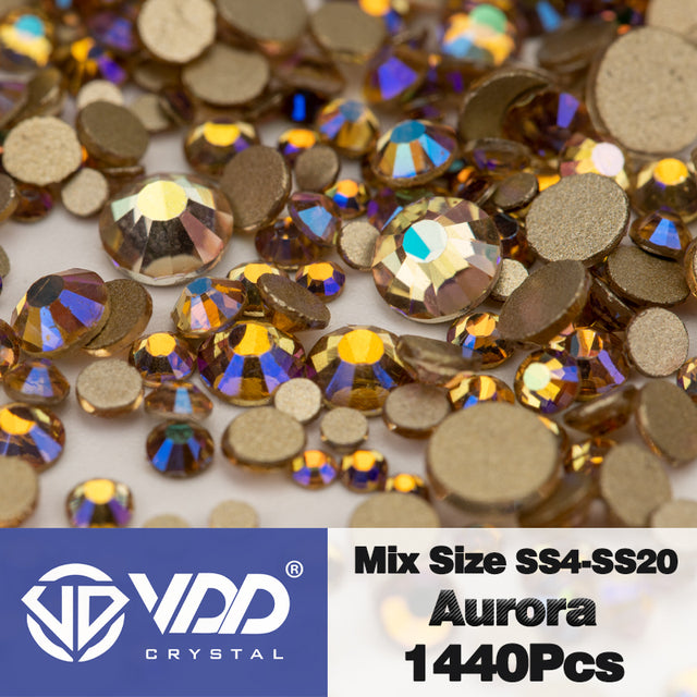 VDD SS4-SS20 Mix Size Clear Crystal Non HotFix Gold FlatBack Rhinestones Decorations DIY Glitter Stones 3D Nail Art Accessories