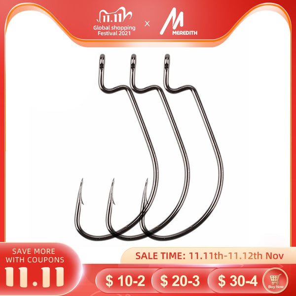 MEREDITH 50pcs/lot Fishing Soft Worm Hooks High Carbon Steel Wide Super Lock Fishhooks Lure Softjerk Hooks 8#-5/0 Fishing Tackle