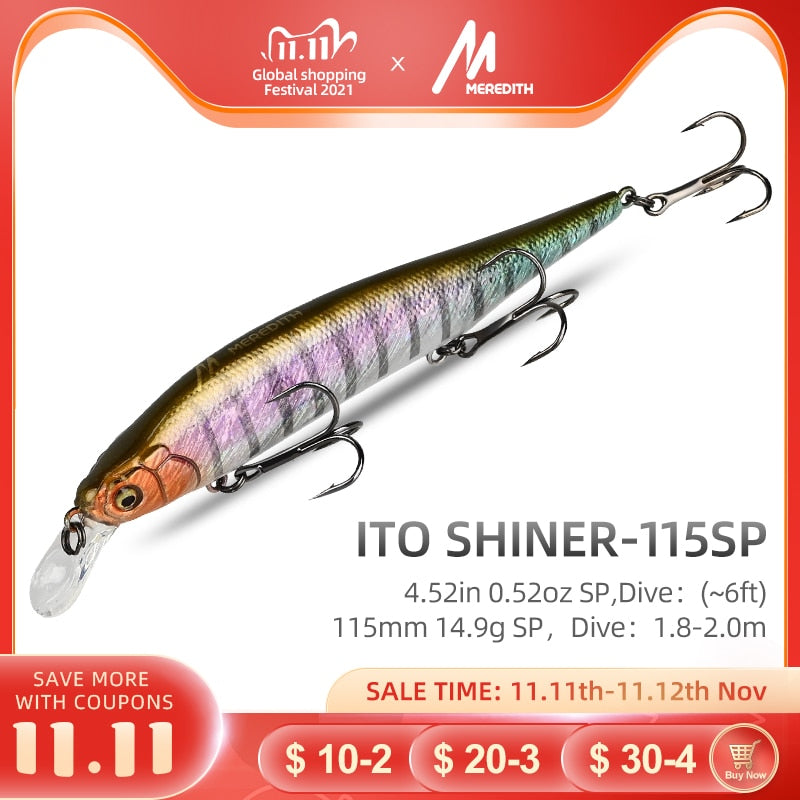 MEREDITH ITO SHINER-115SP Tungsten Weight System Top Fishing Lures Minnow Wobbler Quality Fishing Tackle Hooks For Fishing