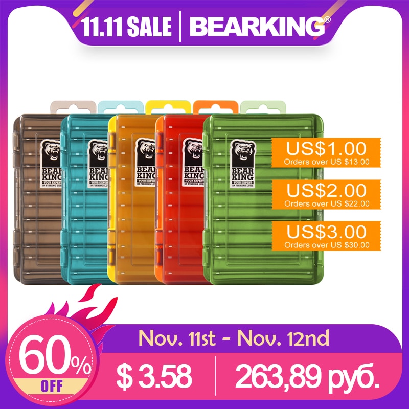 BEARKING Doublex Sided Fishing Tackle Box 12 Compartments Bait Lure Hook Storage Box Fishing Accessories Plastic Storage Case