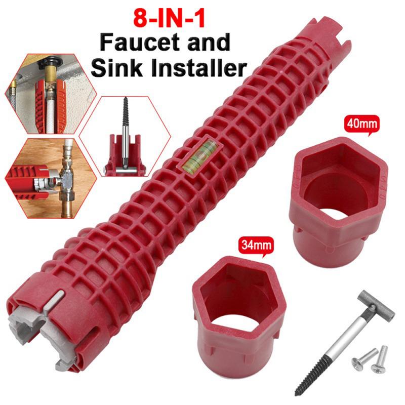8 In 1 Sink Wrench For Basin Flume Kitchen Bathroom Sink Faucet Anti-slip Pipe Key Multifunctional Plumbing Repair Hand Tool