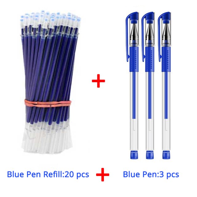 3+20Pcs/Set Gel Pens Refill Set Black Blue Red ink ballpoint pen Bullet tip 0.5mm journal writing school supplies Stationery