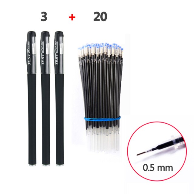 3+20Pcs/Set Gel Pens Refill Set Black Blue Red ink ballpoint pen Bullet tip 0.5mm journal writing school supplies Stationery