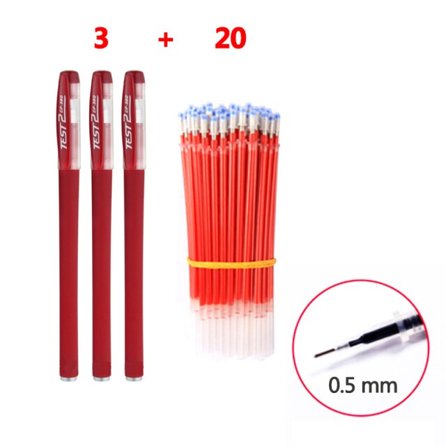 3+20Pcs/Set Gel Pens Refill Set Black Blue Red ink ballpoint pen Bullet tip 0.5mm journal writing school supplies Stationery