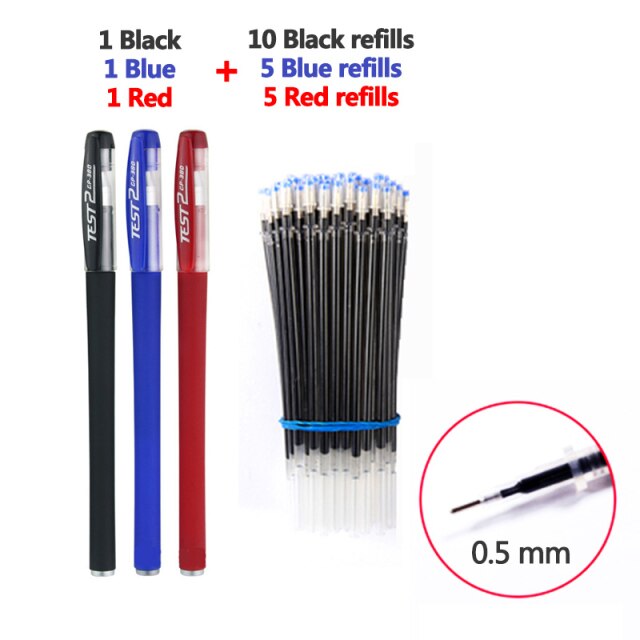 3+20Pcs/Set Gel Pens Refill Set Black Blue Red ink ballpoint pen Bullet tip 0.5mm journal writing school supplies Stationery