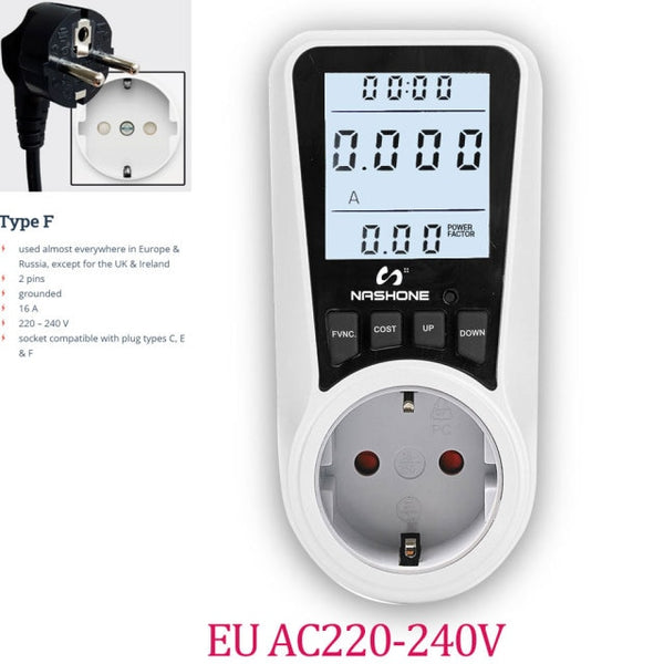Digital Wattmeter AC Power Meter Electricy consumption Energy Meter EU Plug Socket Power Kilowatt Wattage Electricity Meter
