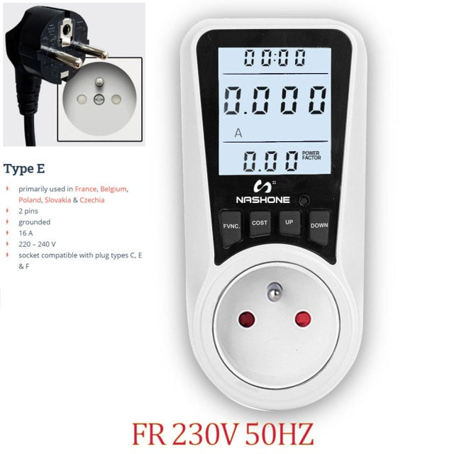 Digital Wattmeter AC Power Meter Electricy consumption Energy Meter EU Plug Socket Power Kilowatt Wattage Electricity Meter