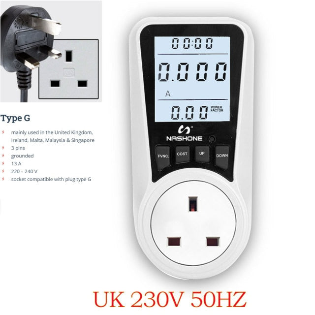 Digital Wattmeter AC Power Meter Electricy consumption Energy Meter EU Plug Socket Power Kilowatt Wattage Electricity Meter